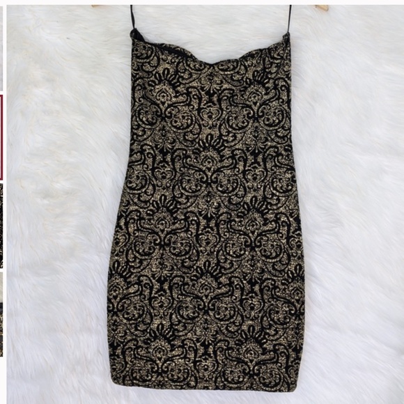 Black and Gold Strapless Dress - Picture 3 of 4